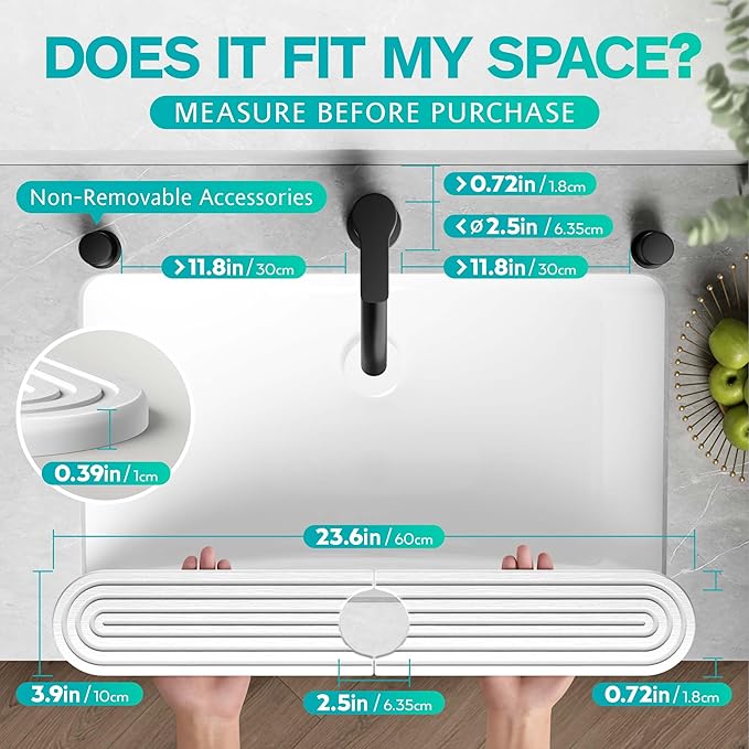Stone Faucet Mat for Kitchen Sink – Diatomite Fast-Drying Stone Tray, Faucet Mat Sink Splash Guard, Decorative Sink Protector for Kitchen Bathroom Counter (Light Grey, 23.6''x3.9'')
