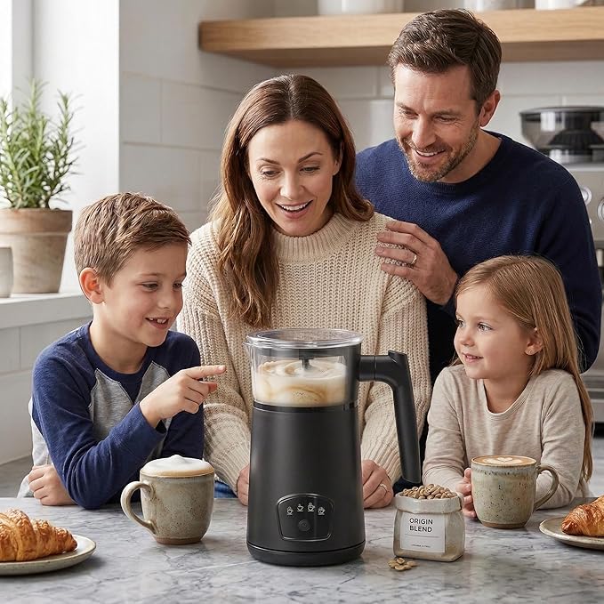 Milk Frother, 4-in-1 Electric Milk Steamer, Automatic Cold/Hot Foam Maker with Temperature Control, 11.8oz/350ml Stainless Steel Milk Warmer for Latte, Cappuccino
