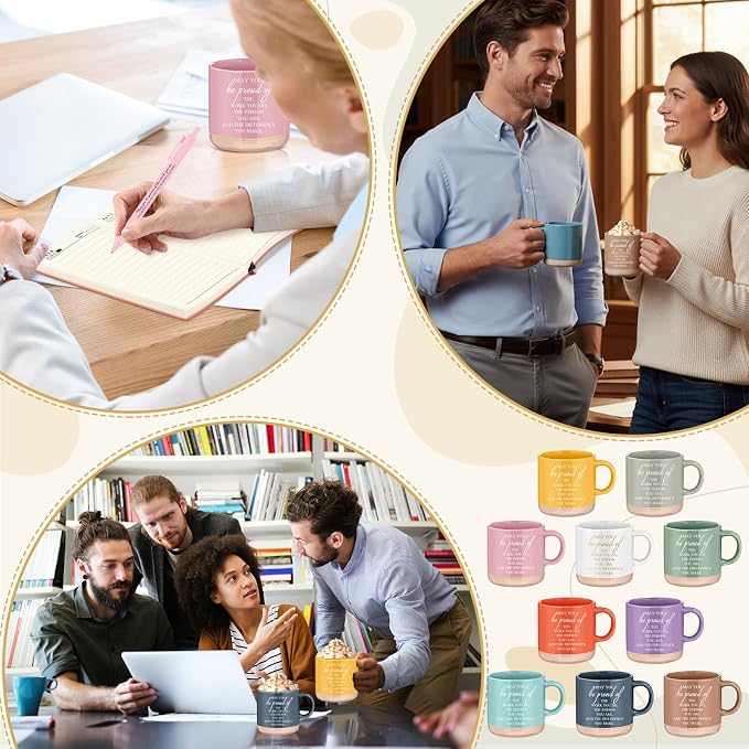 Didaey 10 Sets Employee Appreciation Gifts Set 13oz Pastel Inspirational Ceramic Coffee Mugs A6 Leather Notebooks Ballpoint Pens Bulk Thank You Gifts for Employees, Staff, Team Members