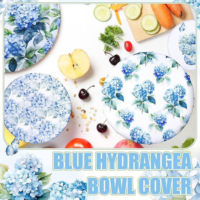 Patelai 10 Pcs Bowl Covers Reusable in 5 Size Stretch Cloth Fabric Elastic Food Storage Bowl Covers Bread Sourdough Lids for Proofing Food Fruits Leftover(Blue, White, Green,Hydrangea Style)