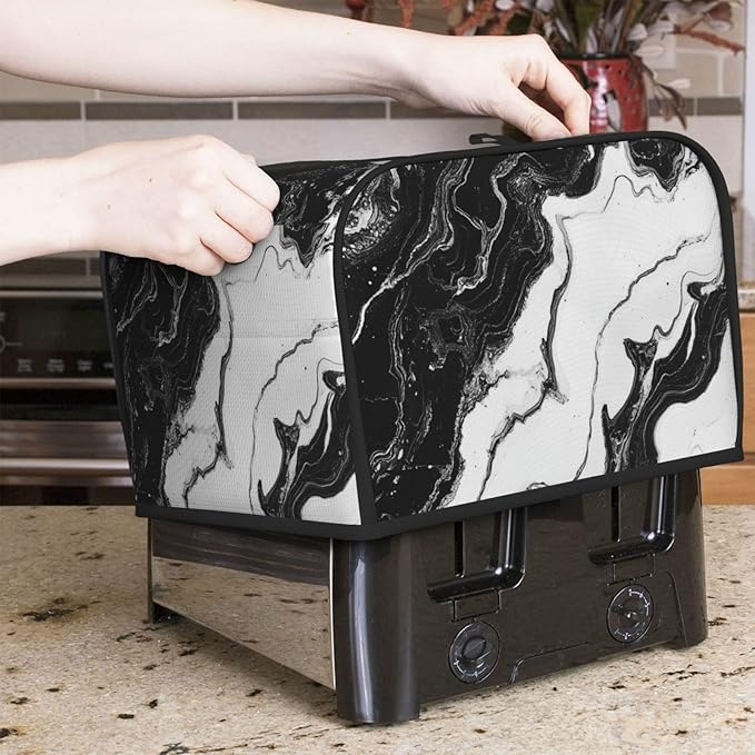 Toaster Cover 4 Slice Marble Black White Liquid Abstract Kitchen Small Appliance Covers with Pockets Dust and Fingerprint Protection