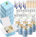 Reallnaive 6 Sets Baby Shower Prizes for Game Winners, Baby Shower Favors Including Glass Cup Scented Candles Hand Cream Pens Gift Box with Raffia for Gender Reveal Wedding Bridal Party Prizes(Blue)