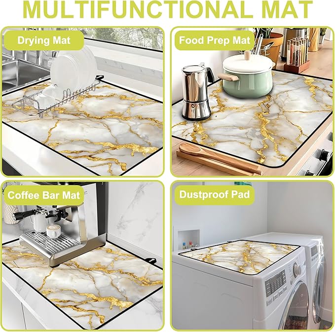 Glass stove top cover 28"x 20", Stove Top Covers for Electric Stove, Flat Range Mat for Glass Cooktop, Kitchen Heat-Resistant Protector Mat Non-Slip Drying Mat (Golden Marble Pattern)