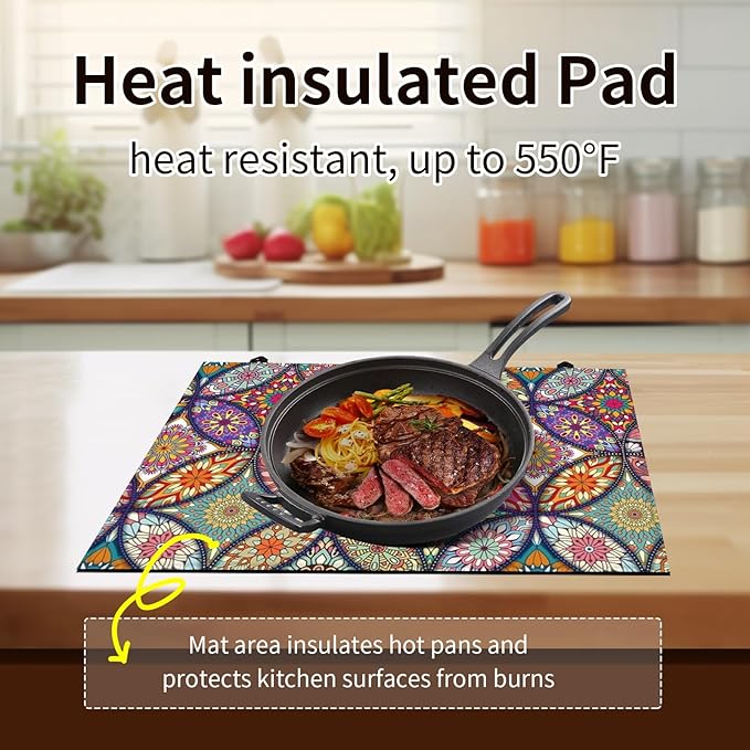 Decorative Electric Stove Top Covers, Heat Resistant Silicone Stove Cover Mat, Stove Top Protectors for Electric Flat Glass Stoves, Adds Extra Counter Space for Small Kitchens and Apartments