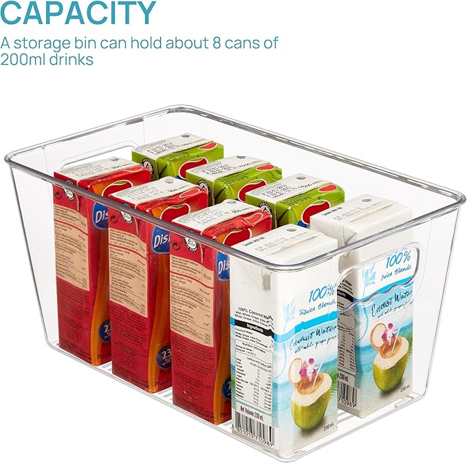 Fridge Organizer Bins, 4 Pcs Clear Plastic Storage Containers Stackable Kitchen Storage Bins for Refrigerator, Pantry, Food, Freezer, Cabinet, Bathroom, Snacks, GY204801