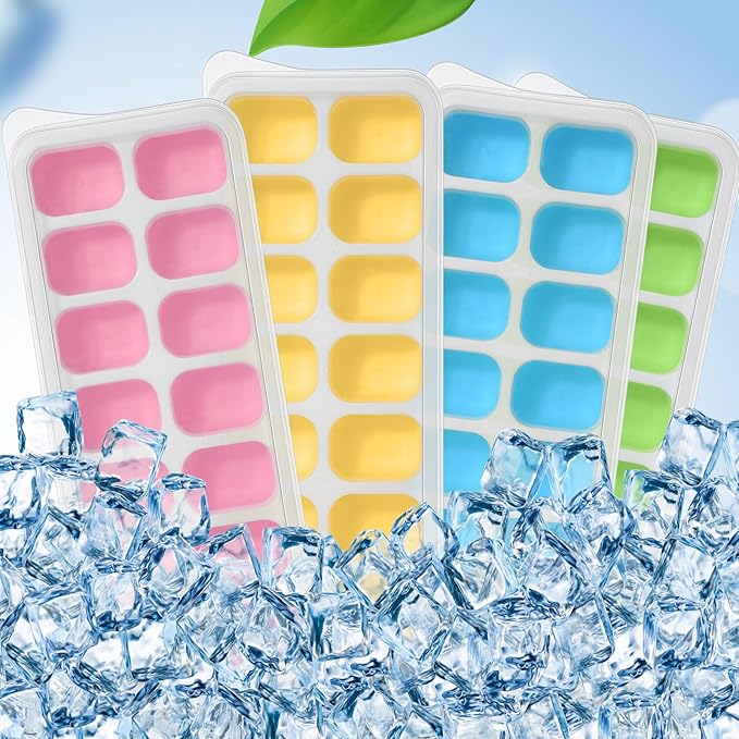 20 Pack 280 Pcs Ice Cube Trays for Freezer Silicone Ice Trays with Spill Resistant Removable Lid Easy Release Flexible Stackable 14 Iced Cube Maker Mold for Cocktail Coffee, Yellow Pink Blue Green