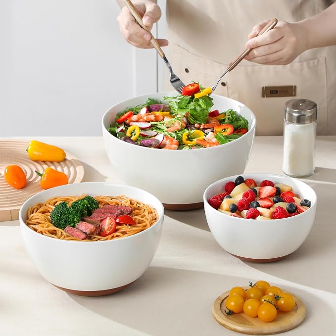 MALACASA Ceramic Mixing Bowls, Large Serving Bowls for Mixing, Cooking, Prepping, Baking, Salad, Soup, Pasta, Nesting Bowls Set of 3, 46/80/140 Oz, Oven, Microwave and Dishwasher Safe, Series TARA