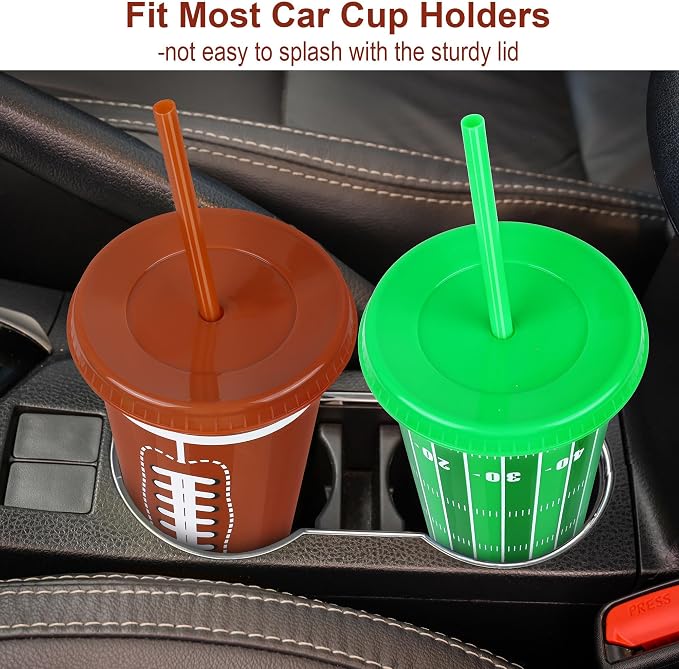 Kochorie 18 Pcs 24 oz Football Party Cups with Lids and Straws Reusable Plastic Tumbler Travel Mug Cups for Kids Coach Men Women Football Favors Tailgate Party Sports Game Time Supplies Decorations