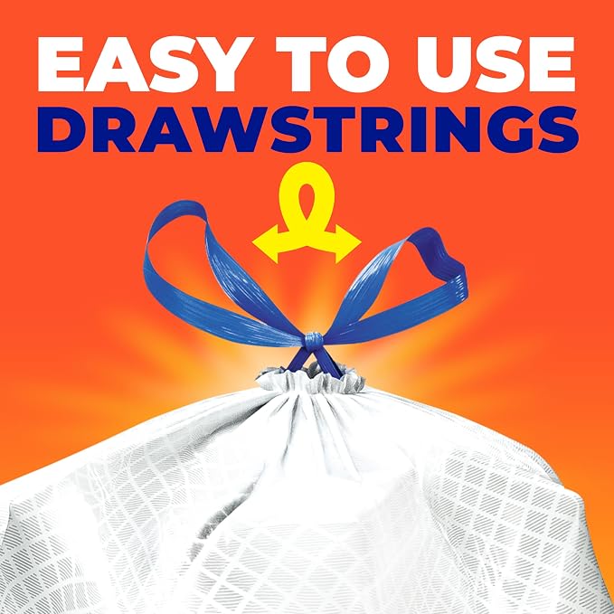 Hefty Ultra Strong 20 Gallon Trash Bags, XL Tall Kitchen Trash Bags 20 Gallon Size, Drawstring Closure, Continuous Odor Control, White, Lavender and Sweet Vanilla Scent, 80 Bags