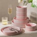 GBHOME 12-Piece Stoneware Dinnerware Set for 4 – Ribbed Ceramic Plates and Bowls, Scratch-Resistant, Microwave & Dishwasher Safe, Reactive Glaze, Blush Veil