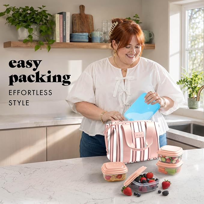 Fit & Fresh Remi Lunch Bag for Women Work – Neoprene Lunch Tote with Containers & Ice Pack, Reusable Meal Prep Lunch Box, Large Capacity, Machine Washable
