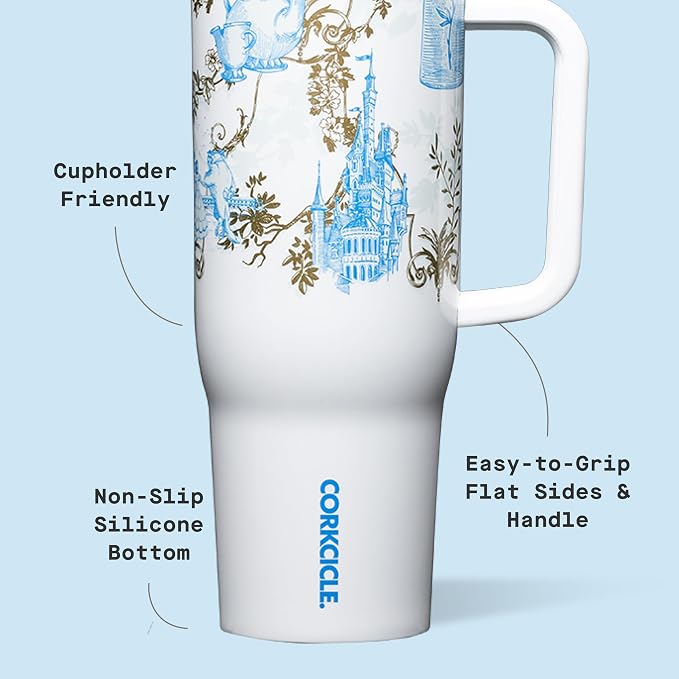 Corkcicle Cruiser Insulated Tumbler with Handle & Straw - Keeps Beverages Cold 20 Hours - Triple Insulated - Summer Drinkware Gift - Keeps Drinks Ice Cold - 40 oz - Princess Belle