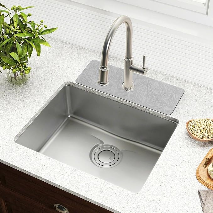 Kitchen Sink Splash Guard 1 PC 14.7 Inch Sink Faucet Mat Splash Guard for Bathroom Countertop Water Absorbent Foldable Cuttable Soft Washable Grey