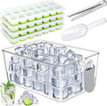 Aneco Plastic Freezer Ice Bin Set with Flexible Scoop Clear Storage Bin with Pull out Handle Tongs Ice Cube Tray Ice Container for freezer Kitchen, 12 x 7 x 4.4 Inch