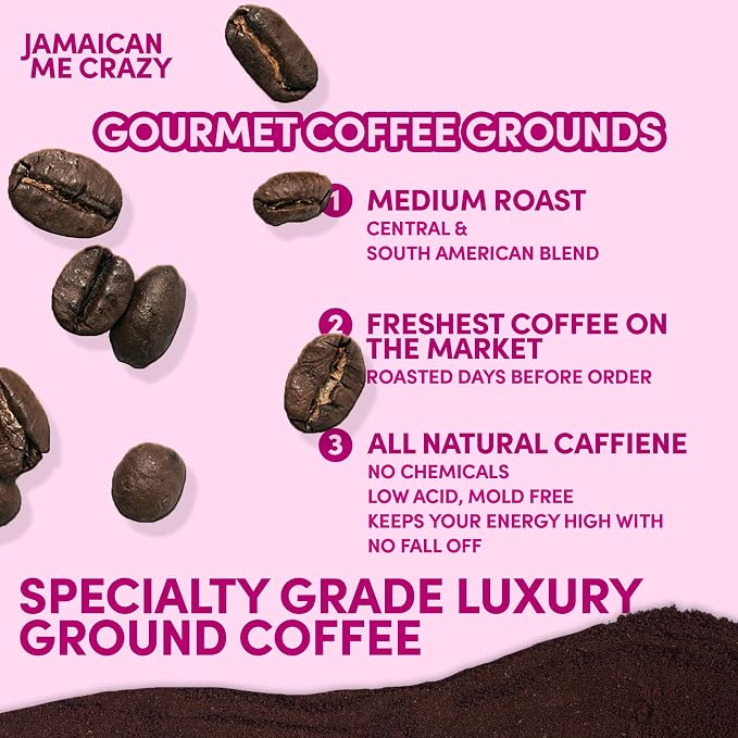 2 lb Jamaican Me Crazy Ground Coffee | Tropical Flavored Coffee with Vanilla Caramel Rum | Bulk Medium Roast Flavored | Specialty Grade | 32 oz