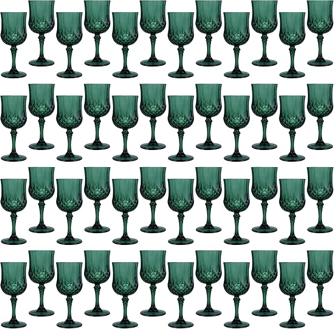 Plastic Wine Glasses, Plastic Goblets Vintage Style Cordial Unbreakable Drinking Glasses, Reusable Drinkware for Wedding Reception, Grand Event Party Supplies (48, Green)