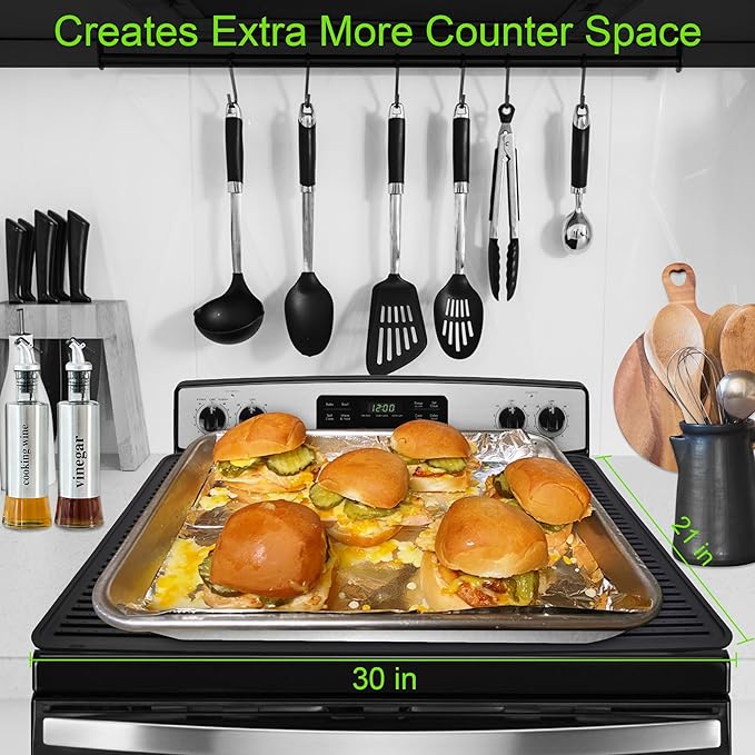 KindGa Stove Cover - Stove Top Covers for Electric Stove - More Thick - 30 x 21 Inch Stove Guard Stove Top Protector, Silicone Stovetop Cover Cooktop Mat for Kitchen Glass Stove Top -Black