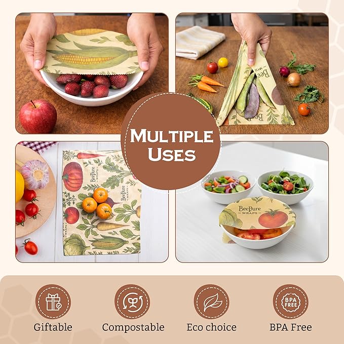 Reusable Beeswax Food Wrap Roll – Bees & Veggies (15”×80”)
