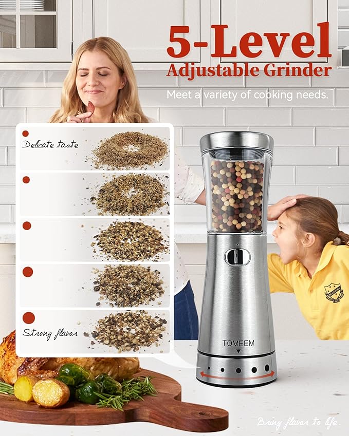 Upgraded Larger Capacity Electric Salt and Pepper Grinder Set + Electric Salt and Pepper Grinder Set