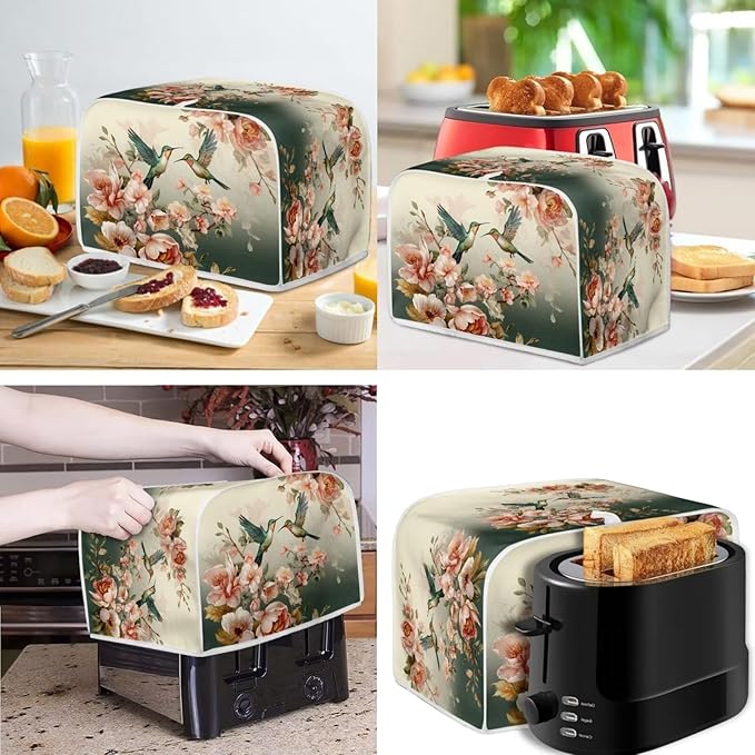 Hummingbirds Kitchen Appliance Dust Cover Set - Vintage Flower Toaster and Blender Cover, Bread Maker Protection Case - Kitchen Accessories-S