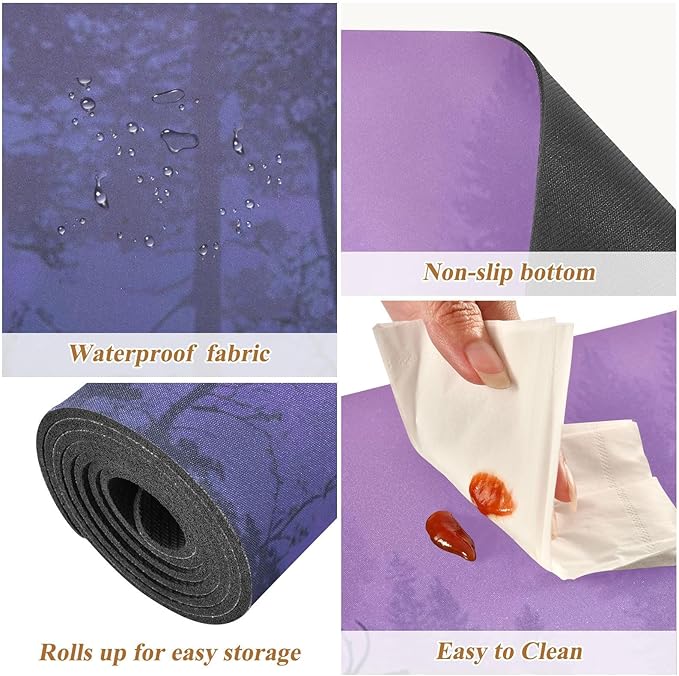 2 in 1 Table Runner Trivet for Hot Pots and Pans Heat Resistant Non Slip Waterproof 39 x 12 Inch Decorative Table Protector for Kitchen Countertop Purple Stag Mountains Moon and Trees