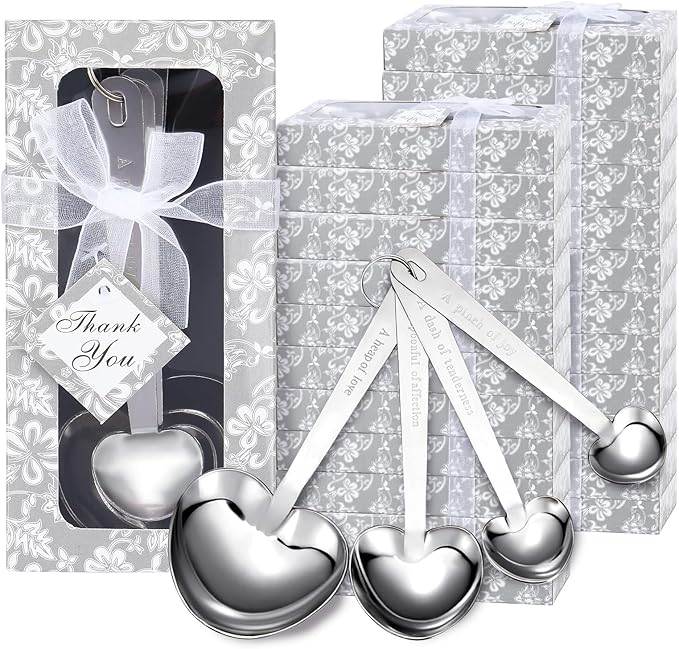 50 Packs Heart Shaped Measuring Spoons, Stainless Steel Measure Spoons Set, Baby Shower Favors For Guests Bridal Shower Party Or Wedding Favors Decorations With Individual Gift Boxes