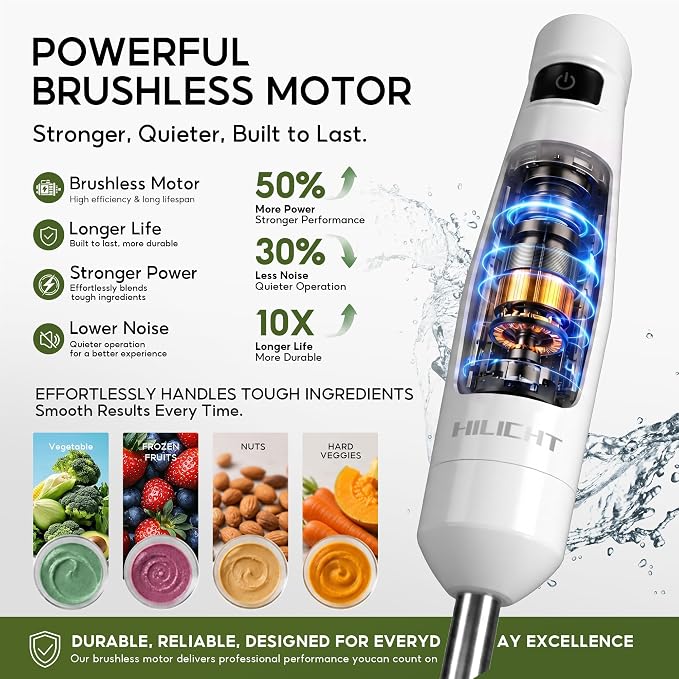 Cordless Immersion Blender, 3-in-1 Hand Blender with Charger | Blend Anywhere: Wall Charger, Brushless Motor, Whisk & Frother, 60+ Bowls, Smoothies, Soup, Baby Food