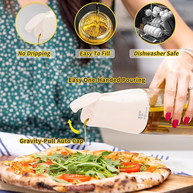 Zuutii Olive Oil Dispenser Drip Free Oil Dispenser Bottle for Kitchen Glass Oil and Vinegar Dispenser Set Olive Oil Bottle Cooking Oil Soy Sauce Dispenser Oil Container White+Yellow+Gray+Blue