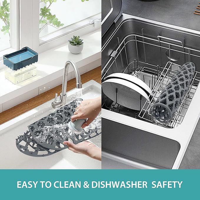 SAMSIER Silicone Sink Protectors Mats (13x11 & 14x12 & 16x12 & 18x16 & 19x14 & 21x16 & 22x13 & 25x16 & 26x14 & 28x14 & 30x16) for Bottom of Kitchen Sink (26”x14”, Center Drain)