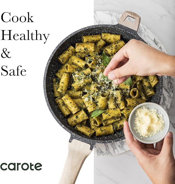 CAROTE 12.5 inch Nonstick Frying Pan Skillet,Non Stick Granite Fry Pan Egg Pan Omelet Pans, Stone Cookware Chef's Pan, PFOA Free,Induction Compatible