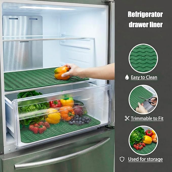 MicoYang Silicone Dish Drying Mat for Multiple Usage,Easy clean,Eco-friendly,Heat-resistant Silicone Mat for Kitchen Counter or Sink,Refrigerator or drawer liner Green L 16 inches x 12 inches
