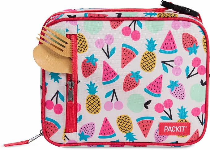 PackIt Freezable Classic Lunch Box, Fruit Toss, Built with EcoFreeze Technology, Collapsible, Reusable, Zip Closure With Zip Front Pocket and Buckle Handle, Designed for Fresh Lunch On the Go