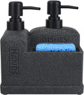 Kitchen Hand Soap and Dish Soap Dispenser Set,Dual Soap Dispenser with Sponge Holder 3-in-1 Organizer for Kitchen Sink,Bathroom,Useful Kitchen Gadgets - Black