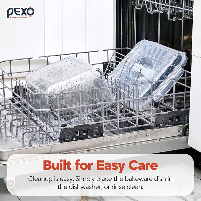 Pexo 6600 ML / 230 oz / 28 Cup Extra Large Glass Food Storage Container with Stainless Steel Rack for Broiling, with Airtight Locking Lid, Clear Jumbo Size, Ideal Storing food, Vegetables, Fruits. Baking Casserole, Lasagna, Roasting Turkey, Chicken BPA...