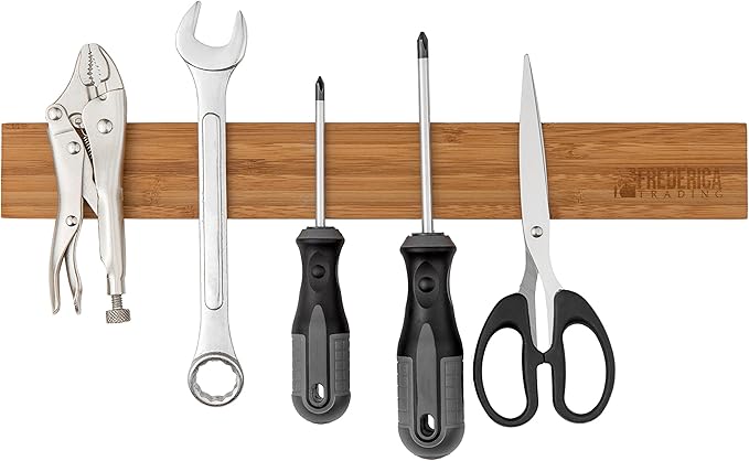 Heavy Duty 15" Bamboo Knife Magnetic Strip With 6 Dual-Magnet Zones | Wall Mounted Magnetic Knife Holder Holds 6 Knife & Tool | Wooden Magnetic Knife Rack- Mounting Hardware Included