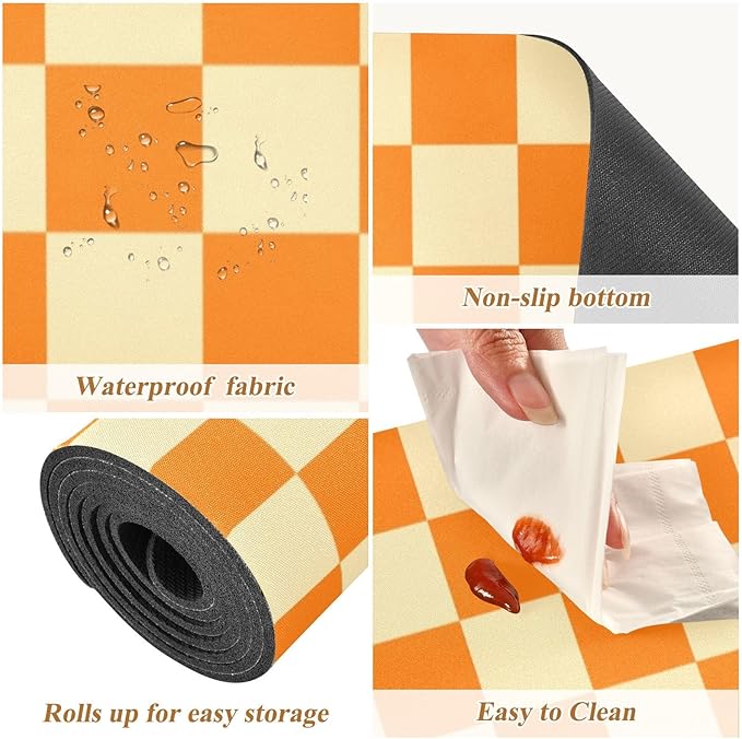 2-in-1 Table Runner Trivet for Hot Dishes Heat Resistant Hot Plate Mat Pad 39x12 Inch Waterproof Table Protector Trivets for Countertop Non Slip Decorative Checkered Orange
