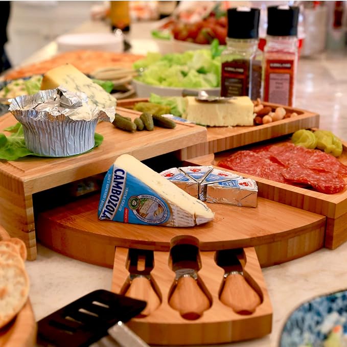 Picnic at Ascot Multi-Level Cheese/Charcuterie Board - Patented Unique Design Stores as a Wedge