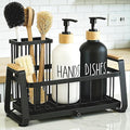 Kitchen Dish Soap Farmhouse Dispenser Set with Sink Caddy, 16OZ Glass Bottle, Hand and Dish Soap Dispenser Set, Non-Slip Silicone Pad, Brush Holder