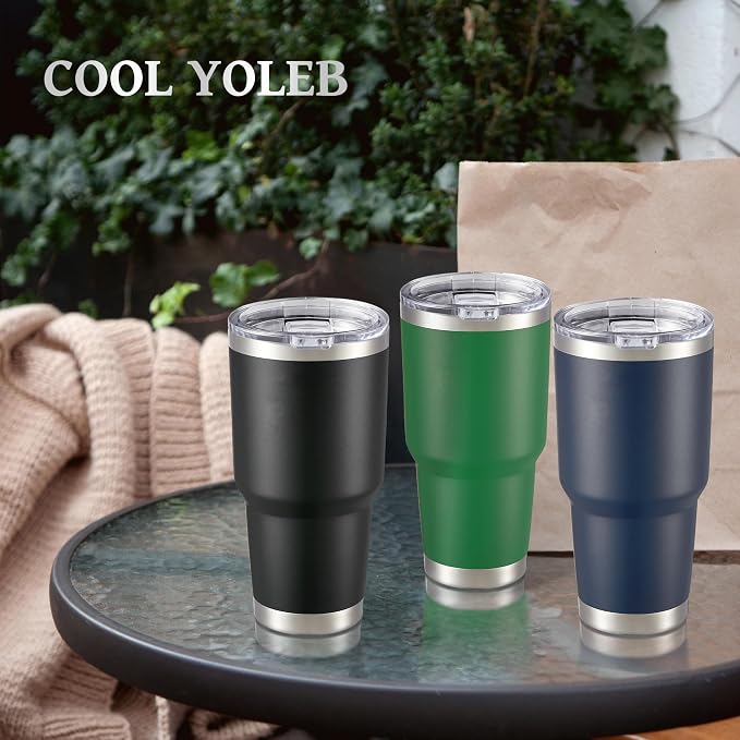30 oz Tumbler with Lid Stainless Steel Tumblers Bulk Vacuum Insulated Cup Reusable Powder Coated Travel Mug Double Wall Leak Proof Cups Keep Cold Drinks for 12 Hours Dark Green, Set of 8