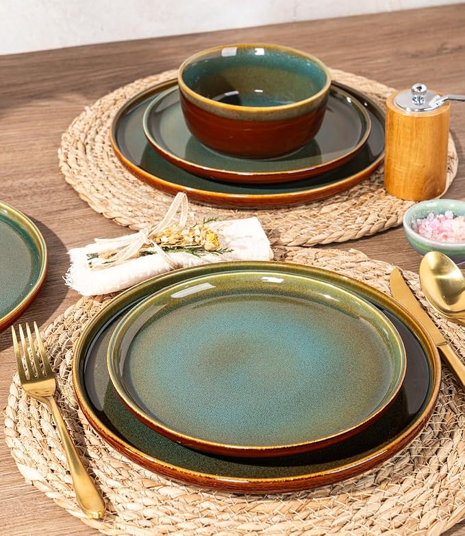 GBHOME Dinnerware Sets for 8, 24 Pieces Stoneware Plates and Bowls Sets, Scratch Resistant Dishes, Dishwasher & Microwave Safe, Reactive Glaze