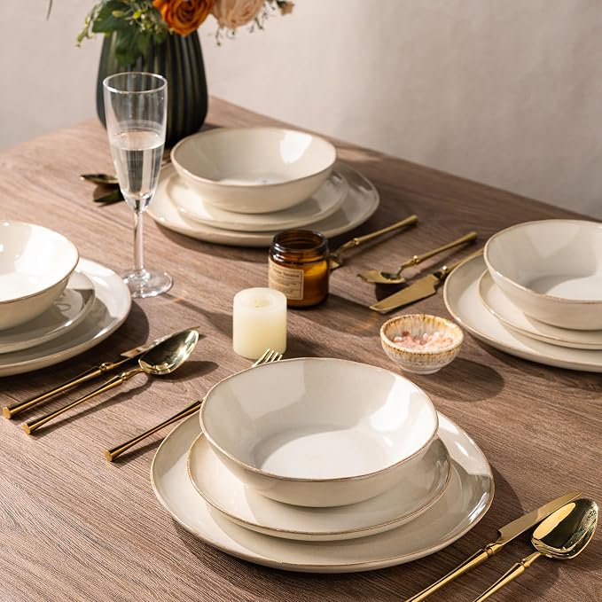 AmorArc Ceramic Dinnerware Sets,Handmade Reactive Glaze Stoneware Plates and Bowls Sets,Highly Scratch Resistant | Dishwasher & Microwave Safe Dishes Set,Service for 6 (18pc)