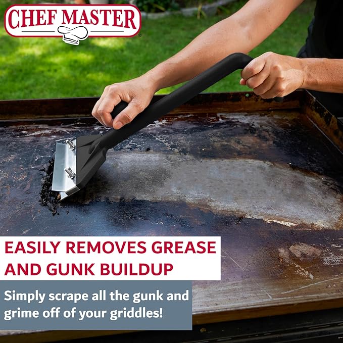 Chef Master Griddle Scraper & Flat Top Grill Cleaner - Griddle Cleaning Kit - Stainless Steel Flat Grill Scraper Tool for Diners, Restaurant, Food Truck - Grilling Accessories - 90254