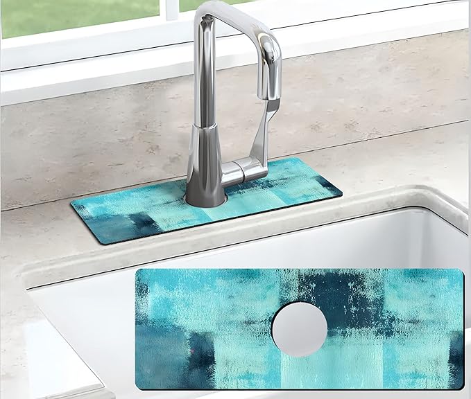 Kitchen Sink Splash Guard Faucet Mat Super Absorbent Fast Drying Mat Sink Gadgets Splash Guard Behind Faucet Drip Catcher for Kitchen (Blue, 15x5.5in)