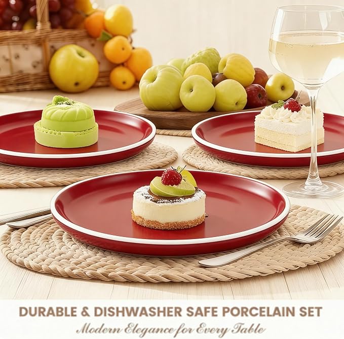 Plates and Bowls Sets,12 Pieces Round Porcelain Dinnerware Sets,Dishes, Plates, Dishware Sets,Chip Resistant Ceramic Dish Set Dining Dinner Ware Service for 4