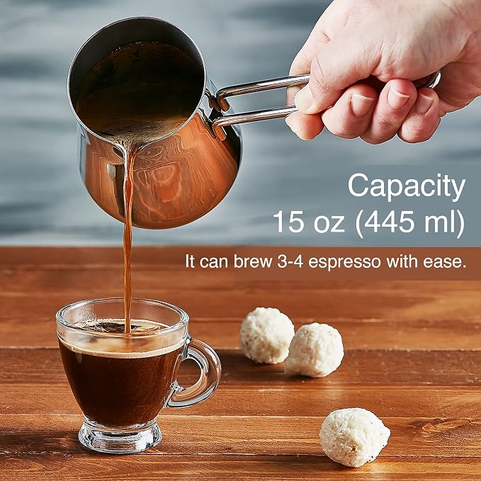 Crystalia Turkish Coffee Pot 18/10 Stainless Steel, Stove Top Tea Maker, Milk Warmer, Greek Arabic Coffee Cezve Briki, 15 oz (Silver, Small)