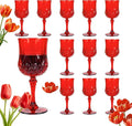 Plastic Wine Glasses, Plastic Goblets Vintage Style Cordial Unbreakable Drinking Glasses, Reusable Drinkware for Wedding Reception, Grand Event Party Supplies (12, Red)