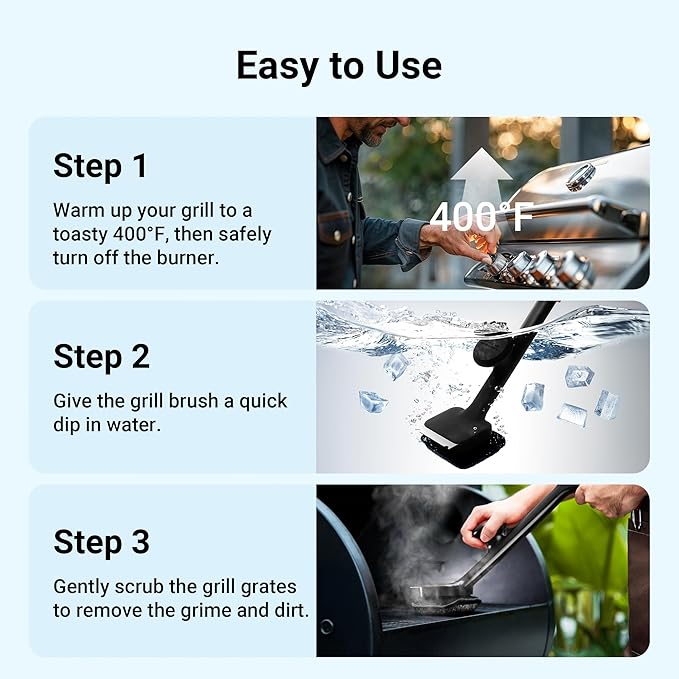 ThermoMaven Bristle-Free BBQ Grill Brush - No Wire Risk Steam Cleaner Removes Burnt Grease Fast - 17" Cool-Touch Handle, Scraper & 3 Replaceable Heads for Gas, Charcoal & Cast Iron