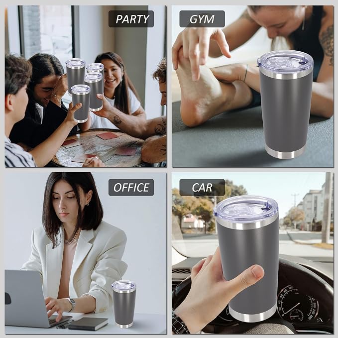AIANJI 20oz Tumbler Bulk Stainless Steel Tumblers with Lid Vacuum Insulated Double Wall Travel Coffee Mug Powder Coated Tumbler Cup for Hot and Cold Drinks(Grey, 6 pack)