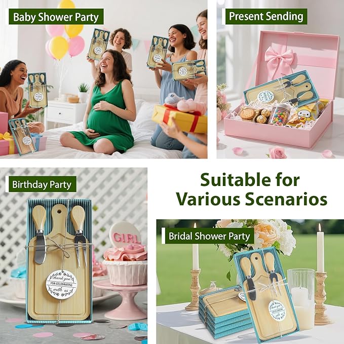 AZEAM 32 Sets Baby Bridal Shower Prizes for Game Winners, Bamboo Mini Cheese Board Set with Knife Fork and Present Box, Small Charcuterie Board Bulk for Party Wedding Guests Present