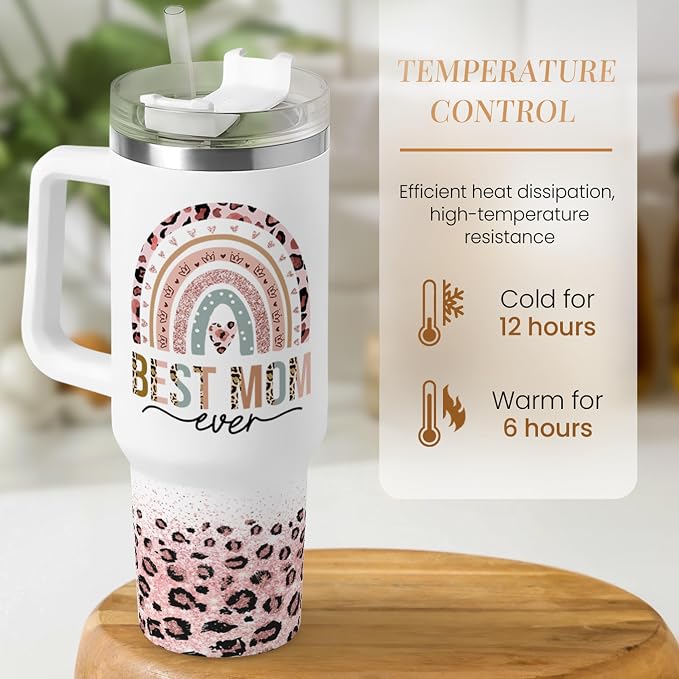 SANDJEST Mom Gifts for Women Mom Nutrition Facts Tumbler Stainless Steel 40oz with Handle Insulated Travel Cup Best Mom Ever Coffee Cup, Mother's Day Christmas Birthday Gifts from Son Daughter